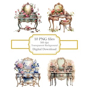 Tocador rococó vintage PNG Clipart Bundle - Descarga digital