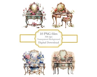 Vintage Rococo Vanity Table PNG Clipart Bundle- Digital Download