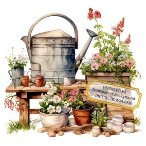 Vintage Gartenwerkzeuge Clipart Bundle - 10 hochwertige Aquarell PNGs - Gartenkunst, Basteln, Journaling, Scrapbooking, digitaler Download