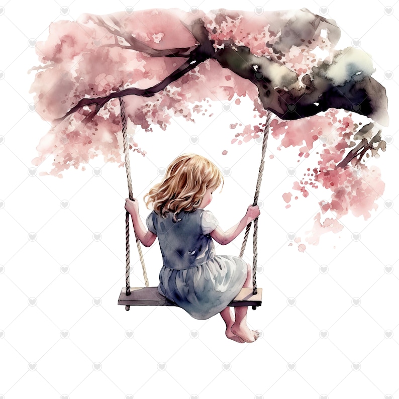 Little Girl on a Tree Swing PNG Clipart Bundle- Digital Download image 3