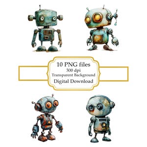 Adorable Little Robot PNG Clipart Bundle- Digital Download