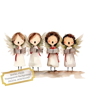 Adorable Little Angels Singing Christmas Carols PNG Clipart Bundle- Digital Download