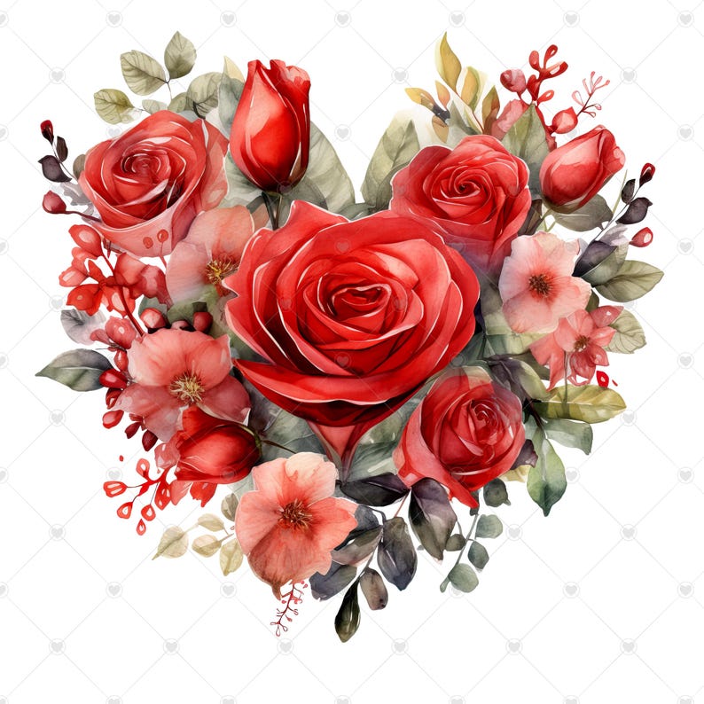 Heart Shaped Red Pink Rose Bouquet PNG Clipart Bundle- Digital Download ...