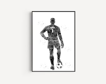 Male Soccer Goalkeeper, Personalized Name and Number, Sport, Watercolor Art Gift, Printable Poster