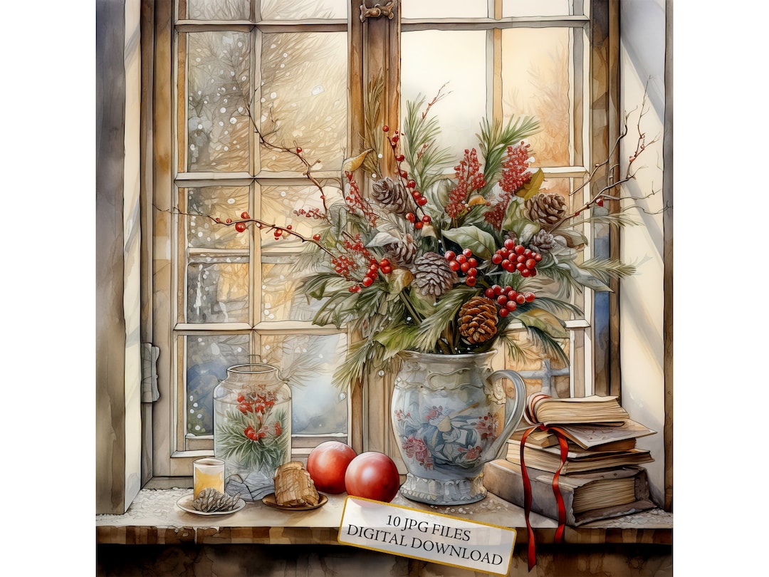 Christmas Window Decoration Clipart Bundle 10 High Quality Watercolor