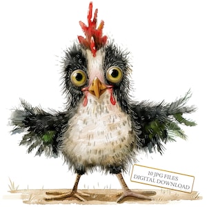 Bundle de cliparts poulet adorable drôle - 10 JPG aquarelles de haute qualité - créations artisanales, journalisation, fournitures de scrapbooking, téléchargement numérique