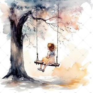 Little Girl on a Tree Swing PNG Clipart Bundle- Digital Download image 8