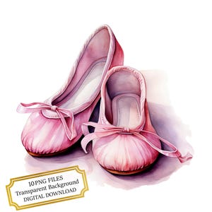 Pink Ballet Pointe Shoes Clipart Bundle- 10 High Quality Watercolor PNGs- Balerina Art, Journaling, Scrapbook Supply, Digital Download