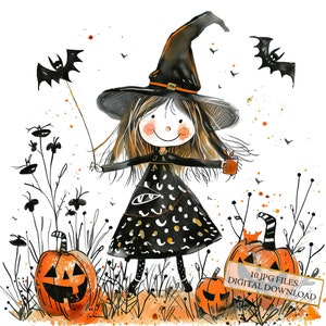 Kleine Halloween Hexe Clipart Bundle - 10 hochwertige Aquarell JPGs - Kinderzimmer Kunst, Journaling, Scrapbook Versorgung, digitaler Download
