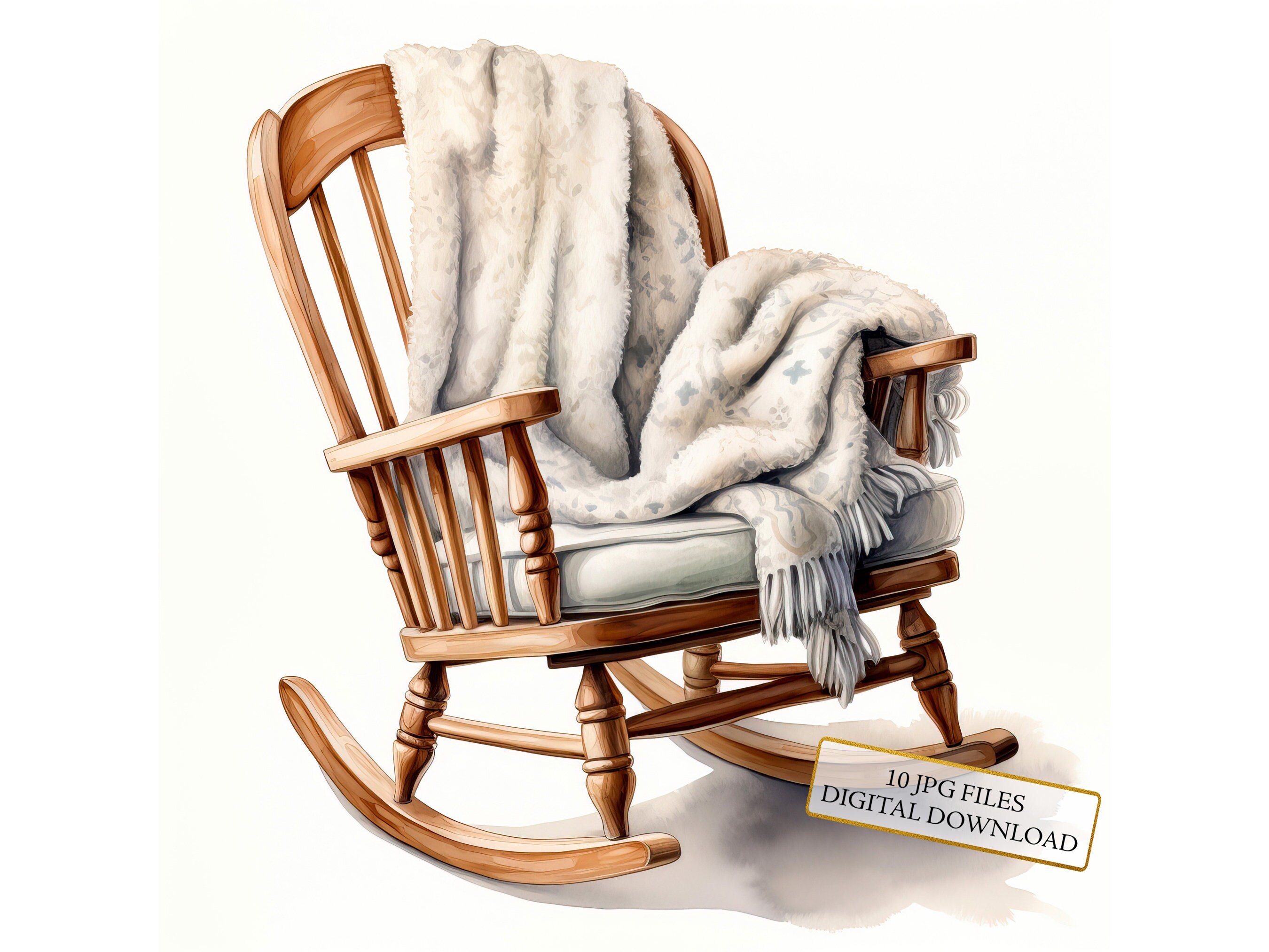 Cozy Rocking Chair With Pillow and Blanket Clipart Bundle 10 High Quality Watercolor Jpgs craft Journaling Scrapbooking Digital Download Etsy
