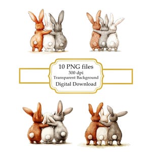 Three Adorable Bunnies Hugging PNG Clipart Bundle- Digital Download