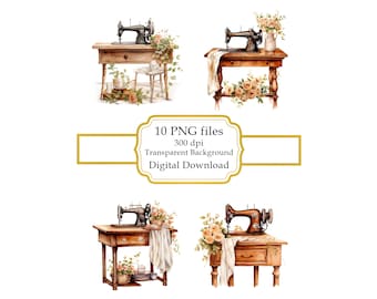 Vintage Floral Sewing Machine PNG Clipart Bundle- Digital Download