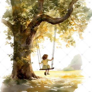 Little Girl on a Tree Swing PNG Clipart Bundle- Digital Download image 2