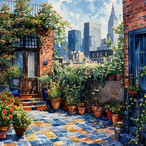 Cozy Urban Garden Among Skyscrapers JPG Clipart Bundle- Digital Download image 9