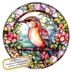 Bird Floral Stained Glass PNG Clipart Bundle- Digital Download