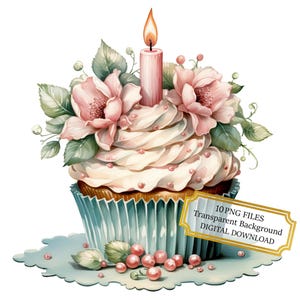 Shabby Chic Geburtstag Cupcake Clipart Bundle - 10 hochwertige Aquarell PNGs - Küchenkunst, Journaling, Scrapbooking, digitaler Download