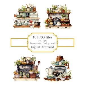 Paquete de imágenes PNG de desorden de cocina vintage - Descarga digital