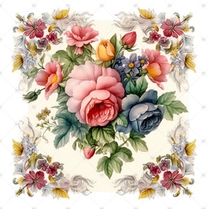 Vintage Floral Napkins Clipart Bundle 10 High Quality Watercolor JPGs Decoupage, Crafting, Junk Journaling, Scrapbook, Digital Download image 5