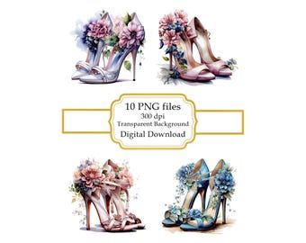Floral High Heels PNG Clipart Bundle- Digital Download
