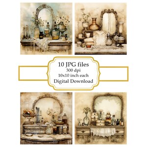 Vintage Vanity Table Aged Paper JPG Clipart Bundle- Digital Download