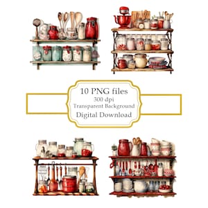 Retro-Backutensilien auf Rack PNG Clipart Bundle-Digital Download