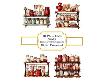 Pacchetto di clipart PNG con utensili da forno retrò su rastrelliera - Download digitale