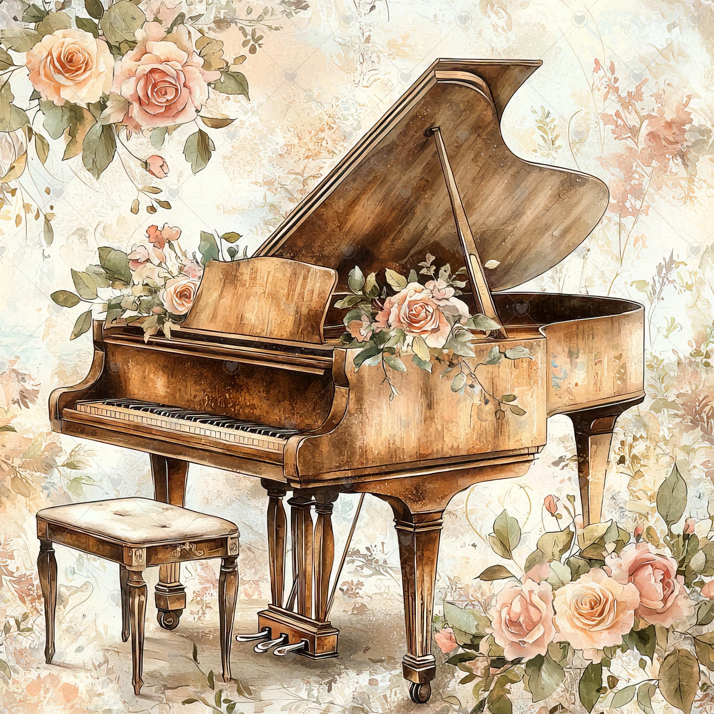 Vintage Floral Grand Piano JPG Clipart Bundle- Digital Download - Etsy