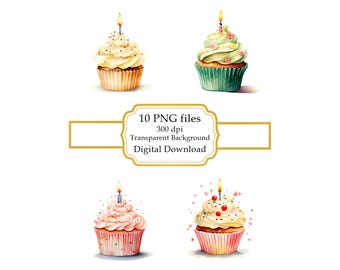 Birthday Cupcake PNG Clipart Bundle- Digital Download