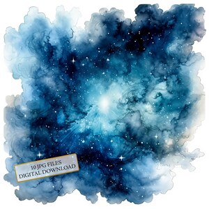 Zestaw akwarelowych nieb galaktyk Clipart - 10 wysokiej jakości akwarelowych JPG - rękodzieło, dziennikarstwo, materiały do scrapbookingu, pobieranie cyfrowe
