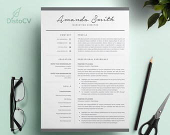 Marketing Resume Template, CV Template, CV Resume, Curriculum Vitae, Cover Letter Resume, Instant Digital Download, Modern CV Resume