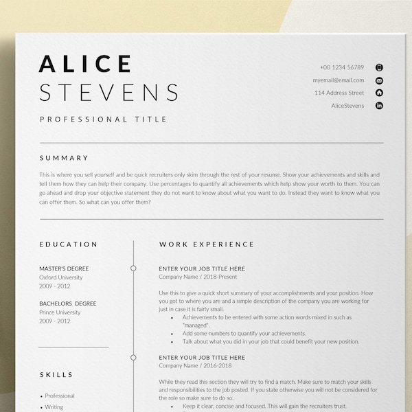 Resume Template, Professional Resume Template For Word, Modern Resume, Simple Resume Design, Professional CV Template, Instant Download