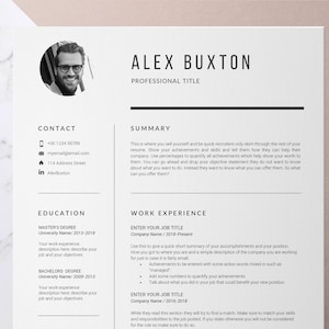 CV Resume With Photo, Professional Resume Template, CV Template, Cover Letter, Word Resume, Instant Download, MS Word, Manager Resume