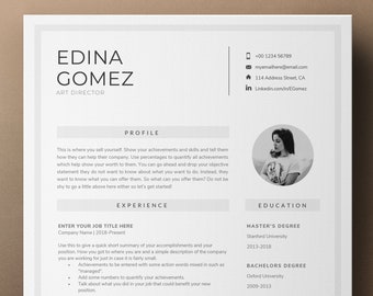 Modern Resume Template For Word, Photo Resume Template, CV Template, Curriculum Vitae, Director CV Template, Instant Download, Word Resume