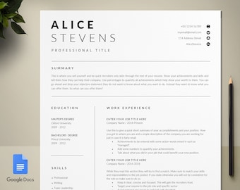 Google Docs Resume Template, Professional CV Template, Curriculum Vitae, Best Resume Template, HR Resume, Modern Resume, Minimalist Resume
