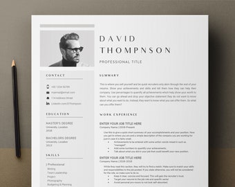 Modern Men Resume Template 2 Pages, CV Template, Cover Letter, Instant Digital Download, Resume Template Word With Photo, Digital CV
