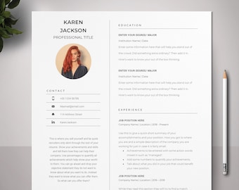 CV Template, Resume Template With Photo, Modern Resume, Teacher Resume, Creative Resume, Digital Stationery, Cover Letter Template, CV Photo