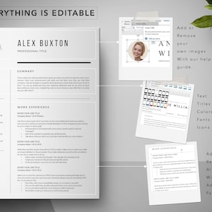 May include: A customizable resume template with a black and white color scheme. The template includes sections for contact information, summary, education, work experience, and skills. The text "EVERYTHING IS EDITABLE" is at the top of the page. The template is designed to be easily edited and personalized.