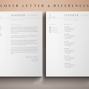 May include: A cover letter and references template for a registered nurse. The cover letter is addressed to "Miss Issac" and includes a signature. The references section lists contact information for several individuals.