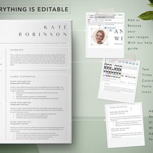 K&ouml;nnte beinhalten: Eine anpassbare Lebenslaufvorlage mit grauem Hintergrund und schwarzem Text. Die Vorlage enth&auml;lt Abschnitte f&uuml;r Kontaktinformationen, Ausbildung, Berufserfahrung, F&auml;higkeiten und eine Zusammenfassung. Der Text "EVERYTHING IS EDITABLE" befindet sich oben auf der Seite. Die Vorlage ist so konzipiert, dass sie einfach bearbeitet und personalisiert werden kann.