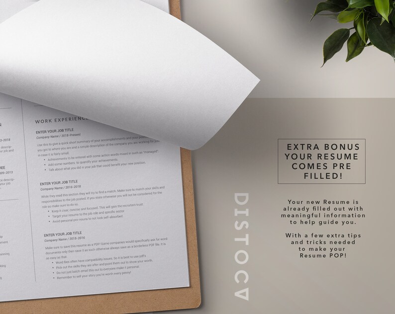 May include: A resume template with the text "EXTRA BONUS YOUR RESUME COMES PRE FILLED!" and "Your new Resume is already filled out with meaningful information to help guide you. With a few extra tips and tricks needed to make your Resume POP!"