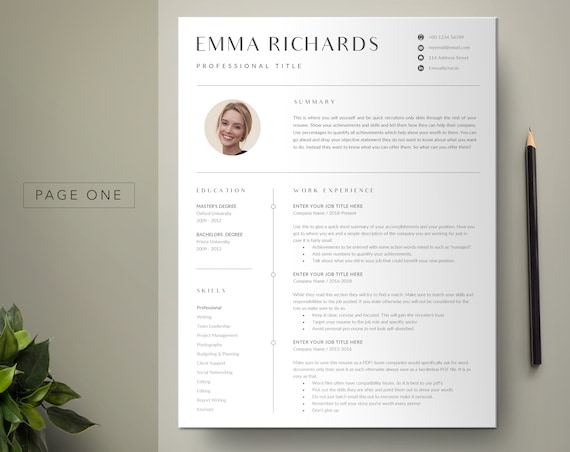 CV Resume Template With Photo, Paper Stationery, CV Template, Modern Resume,  CV Design, Curriculum Vitae, Cover Letter, Professional Resume 