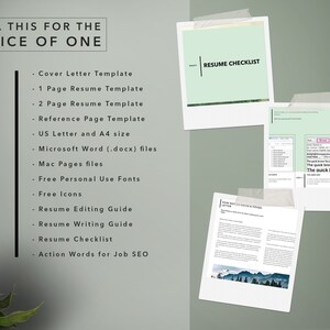 May include: A digital download of resume templates, cover letter templates, and other resources for job seekers. The text reads "All this for the price of one".