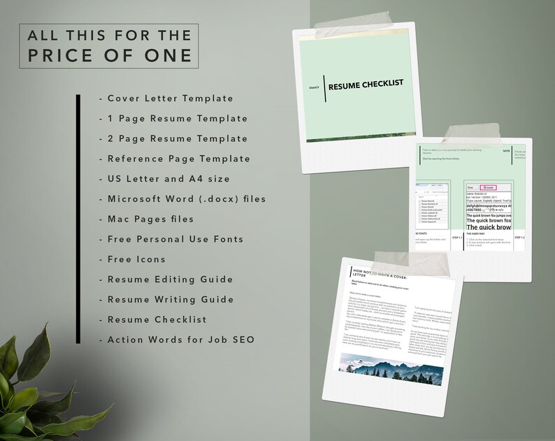 May include: A digital download of resume templates, cover letter templates, and other resources for job seekers. The text reads "All this for the price of one".