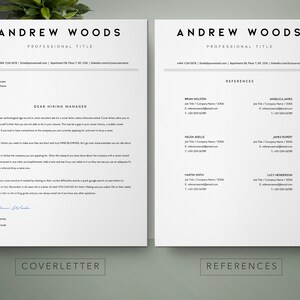 May include: A black and white cover letter and references page for a job application. The cover letter includes the text "Dear Hiring Manager" and the references page includes the text "References".