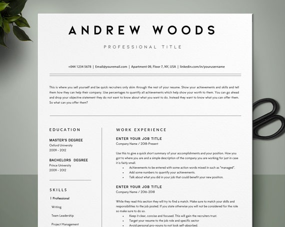 Minimalist Resume Template, CV Template, Professional Resume, Executive Resume, Marketing CV, Software Developer Resume, IT Resume Digital