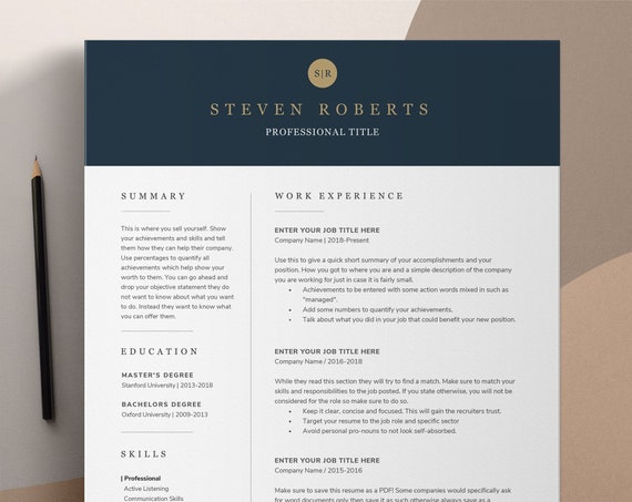 Professional Resume Template Simple, CV Template Word, Modern Resume, Creative Resume, Cover Letter, Curriculum Vitae, Executive Resume CV