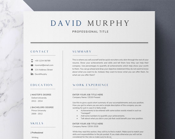 Resume Template Word, Photo Resume CV, 1 Page Resume, Digital Stationery, Professional Resume, Minimalist Resume, Instant Download, Word CV