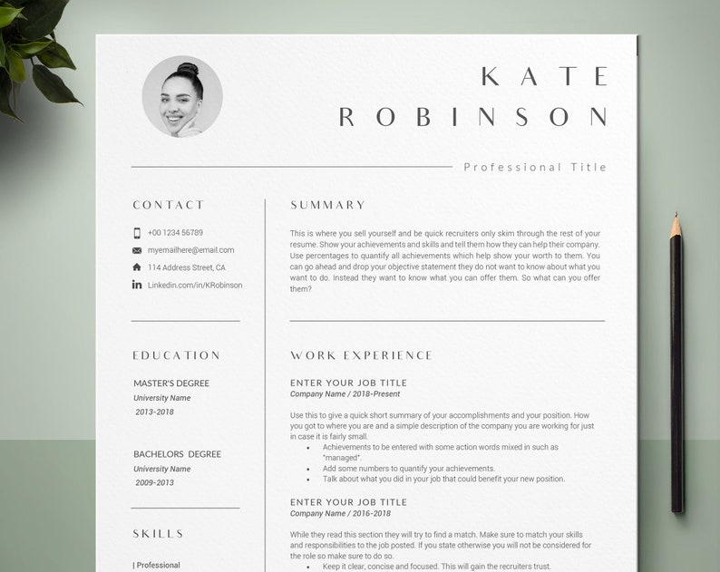 Resume Template, CV Template, CV Resume With Photo, Microsoft Word Resume, Cover Letter, Modern Resume, Professional Resume Template, CV