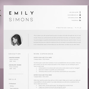 CV de plantilla de CV, CV ejecutivo, plantilla de carta de portada, CV profesional con foto, CV de descarga instantánea, CV minimalista, moderno