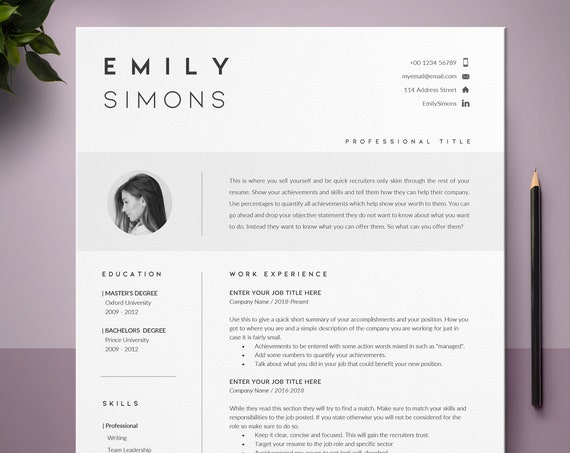 Resume Template CV, Executive Resume, Cover Letter Template, Professional Resume With Photo, Instant Download Resume, Minimalist CV, Modern